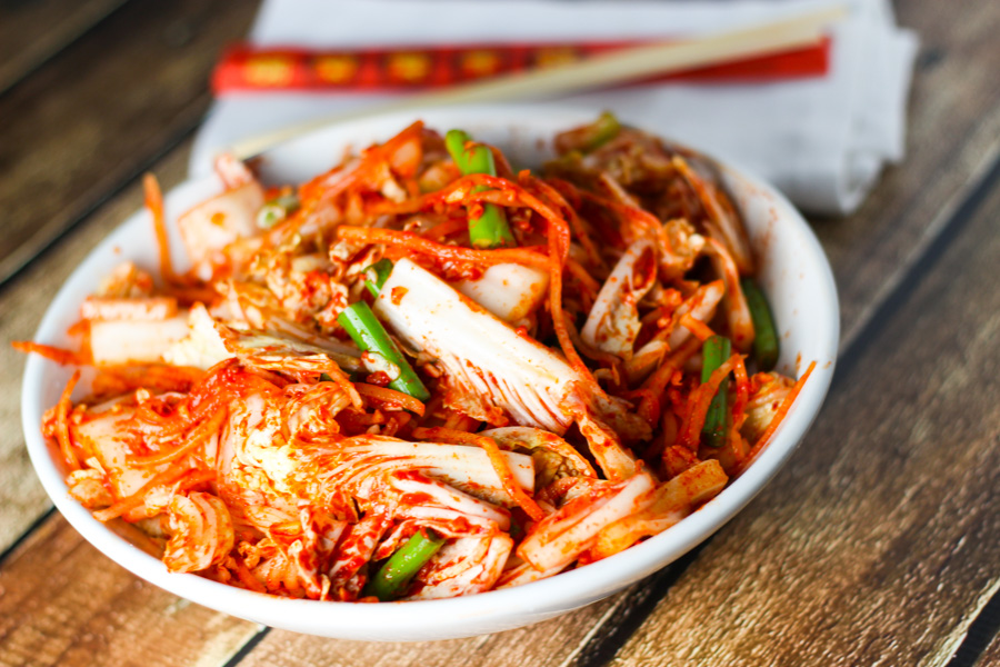 Bowl of prepared kimchi