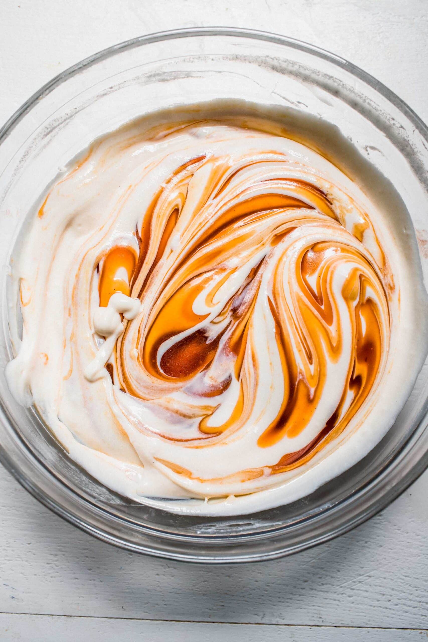 Caramel swirled with yogurt. 