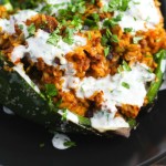 Stuffed Poblano Peppers with Lime Crema come together quickly and easily | platingsandpairings.com