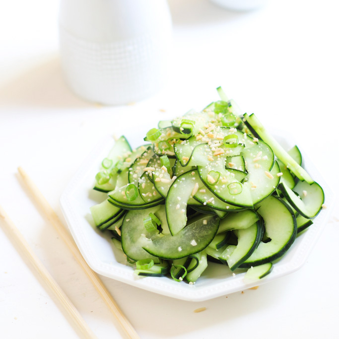 Cucumber Salad with Toasted Rice Powder - This Asian-inspired salad is tangy, crunchy and refreshing, not to mention, EASY to make!| platingsandpairings.com