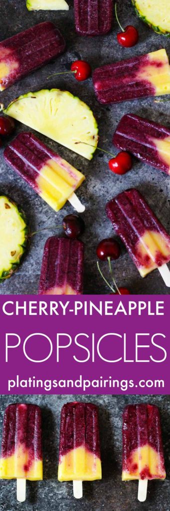 Cherry and pineapple are a match made in heaven – especially when paired together in these Cherry Pineapple Popsicles. An icy summer treat that’s perfect for cooling off on the patio! | platingsandpairings.com