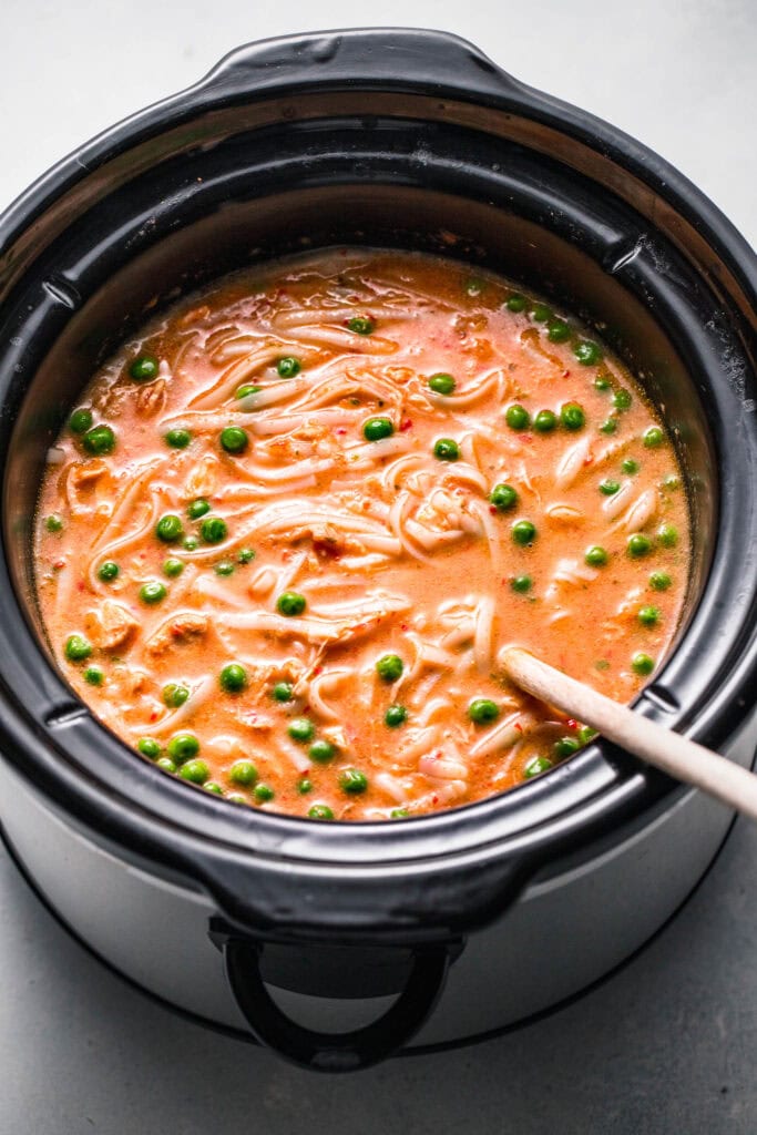 Finished thai chicken soup in slow cooker.