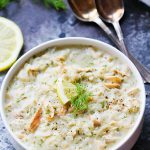 This Creamy Lemon Dill Chicken Soup is delicious with a hint of lemony brightness to warm you up on chilly winter days! | platingsandpairings.com
