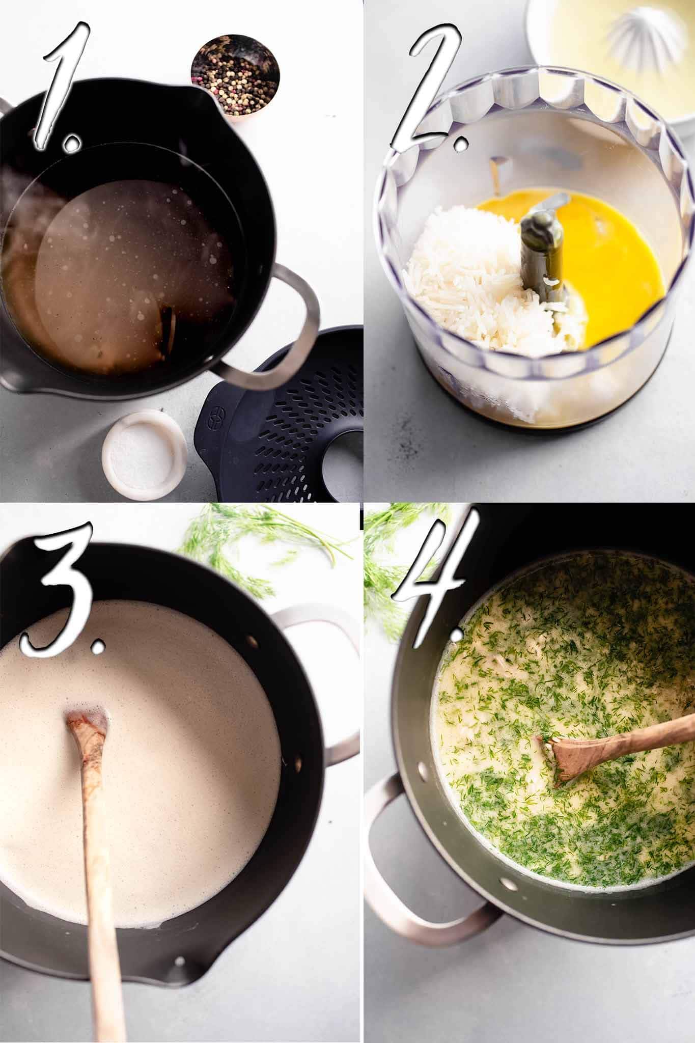 Steps for making avgolemono. 