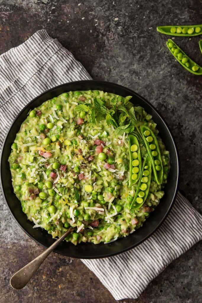 Pea Risotto with Mascarpone, Mint & Prosciutto Platings & Pairings