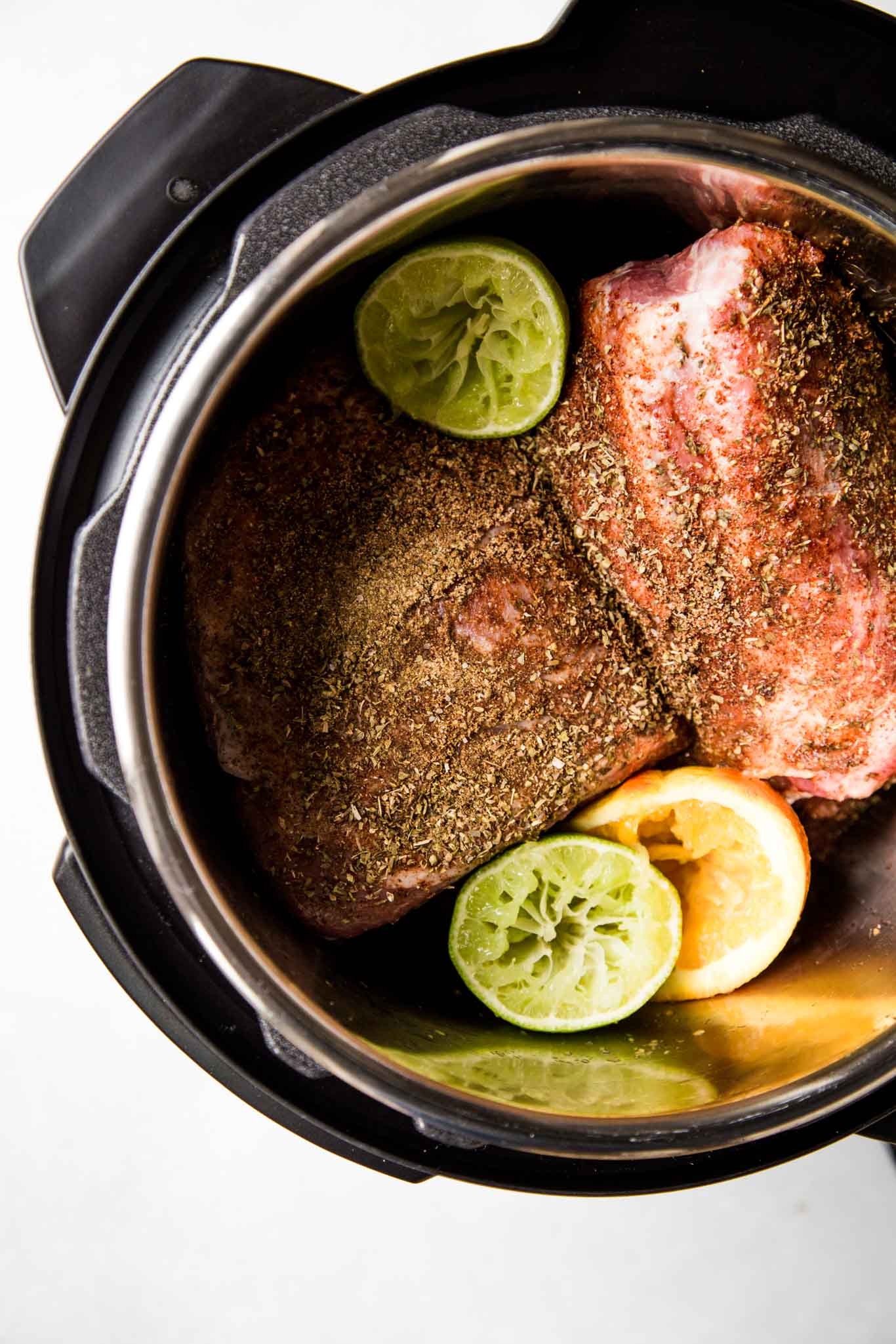 Pork in Instant Pot ready to be cooked