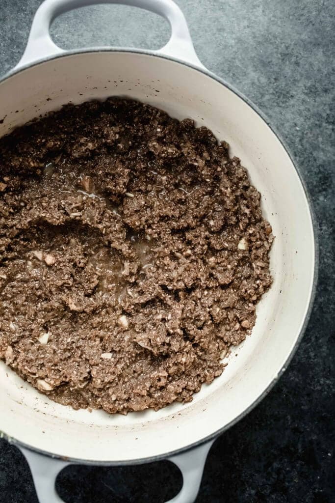Sauteed mushrooms in dutch oven.