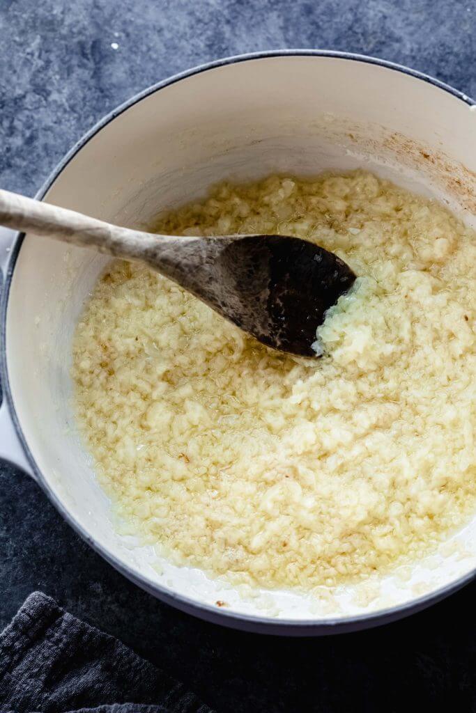 Sauteed onions in dutch oven.