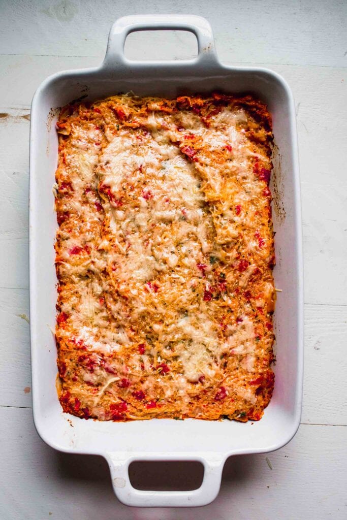 Baked casserole in dish.