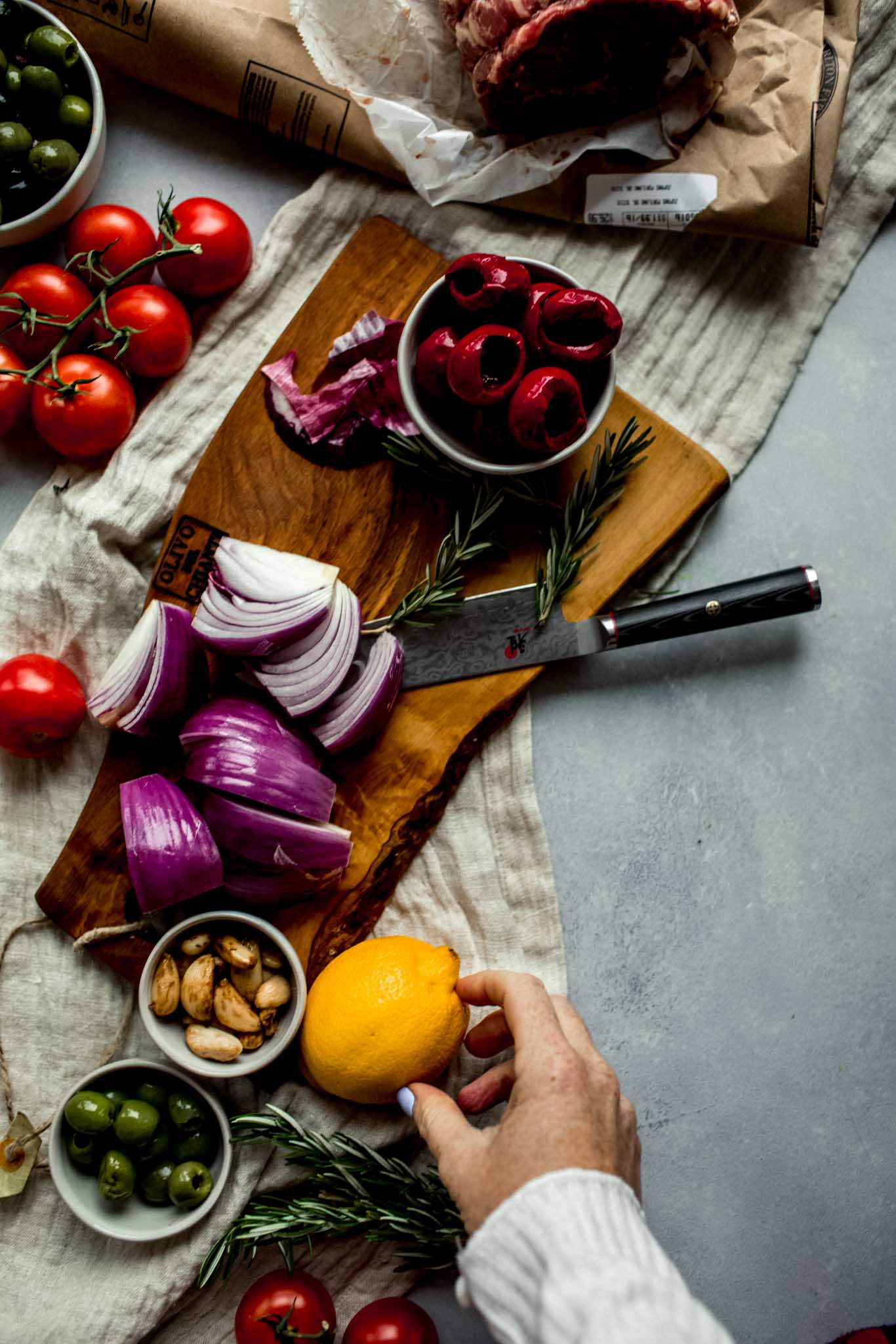 Ingredients for sheet pan lamb dinner.