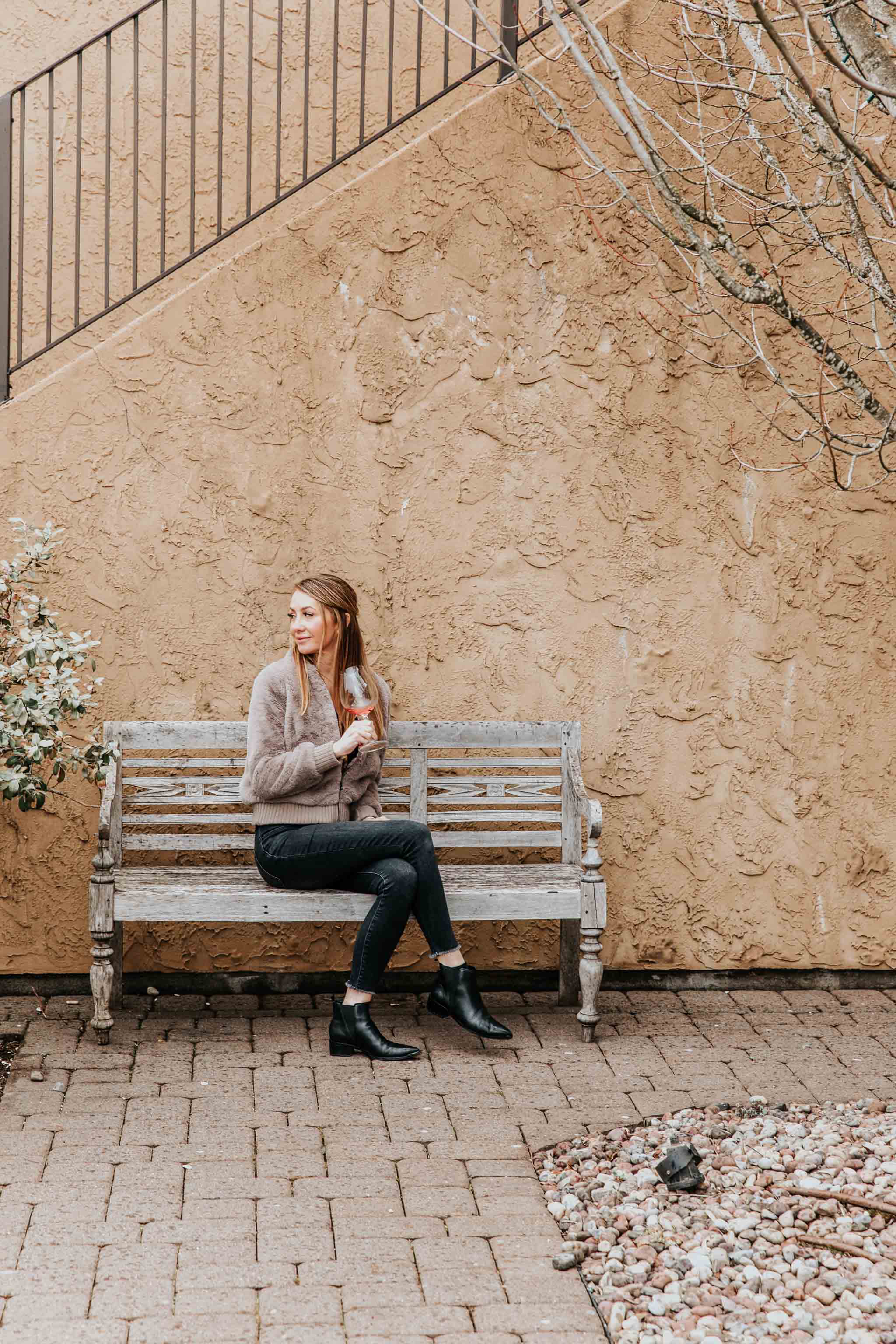 Erin on bench at Black Walnut Inn