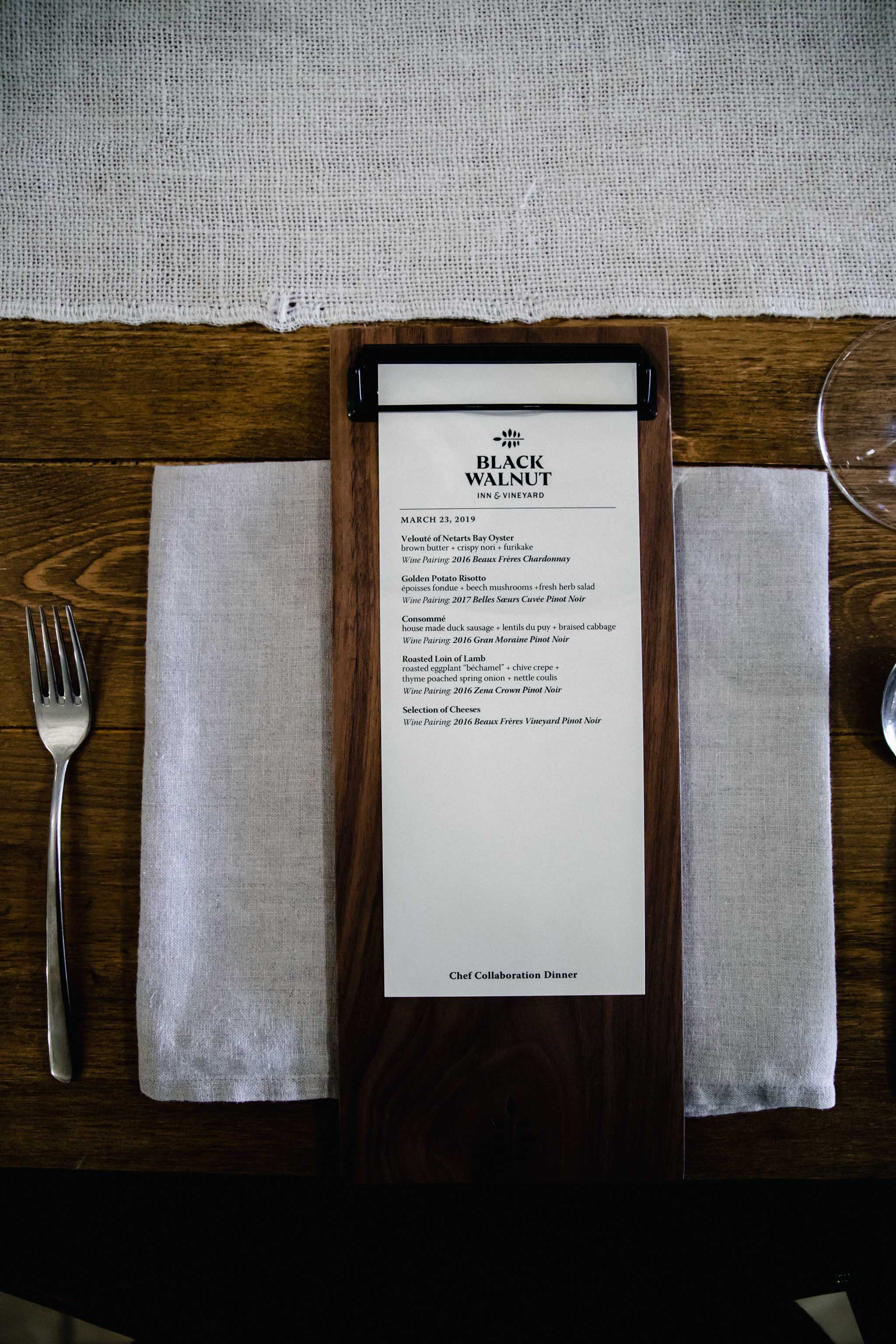 Menu at Black Walnut Inn