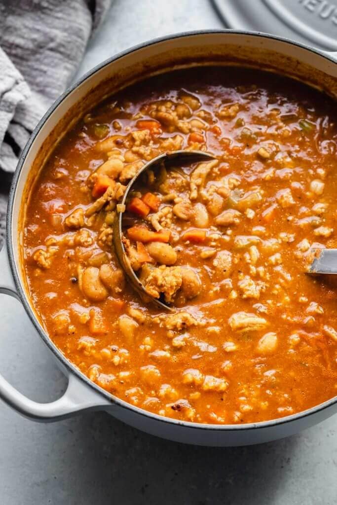 Simmered chili in pot