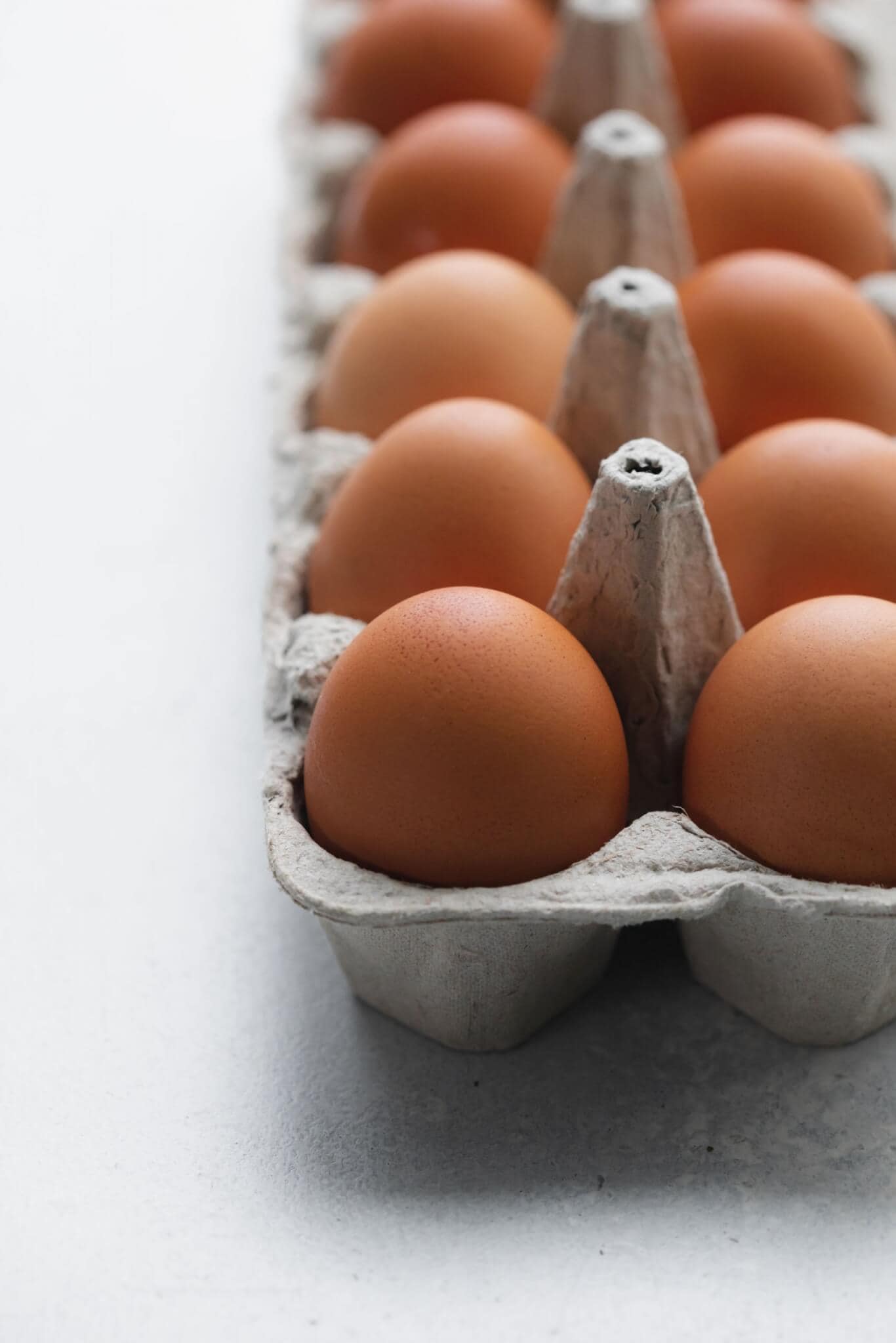 Side view of eggs in carton.