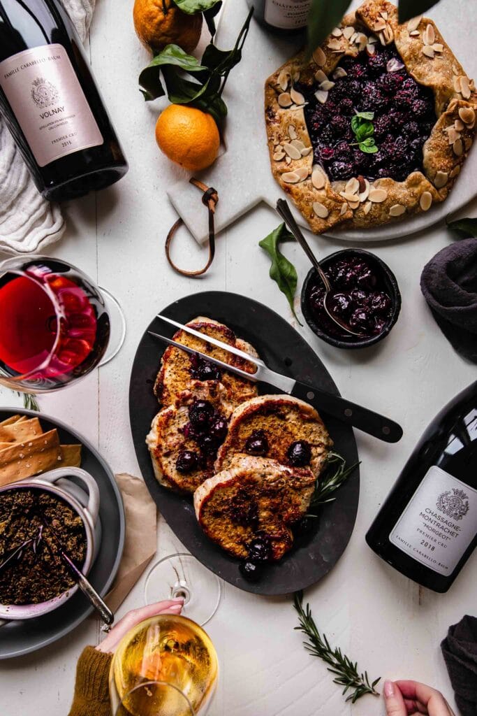 Meal spread out on table.