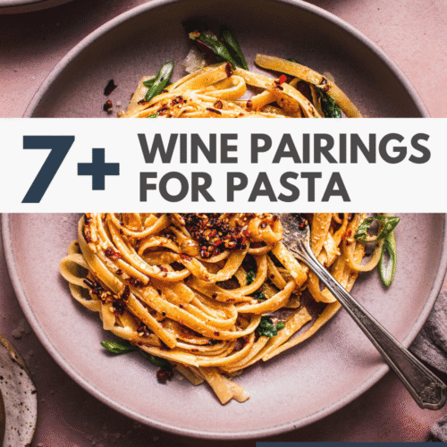 Collage of pastas wit text overlay for best wine pairings