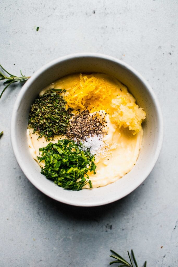 Ingredients for compound butter in small bowl.