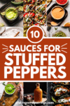 Collage of sauces for stuffed peppers with text overlay.