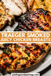 Traeger chicken breasts pinterest image.