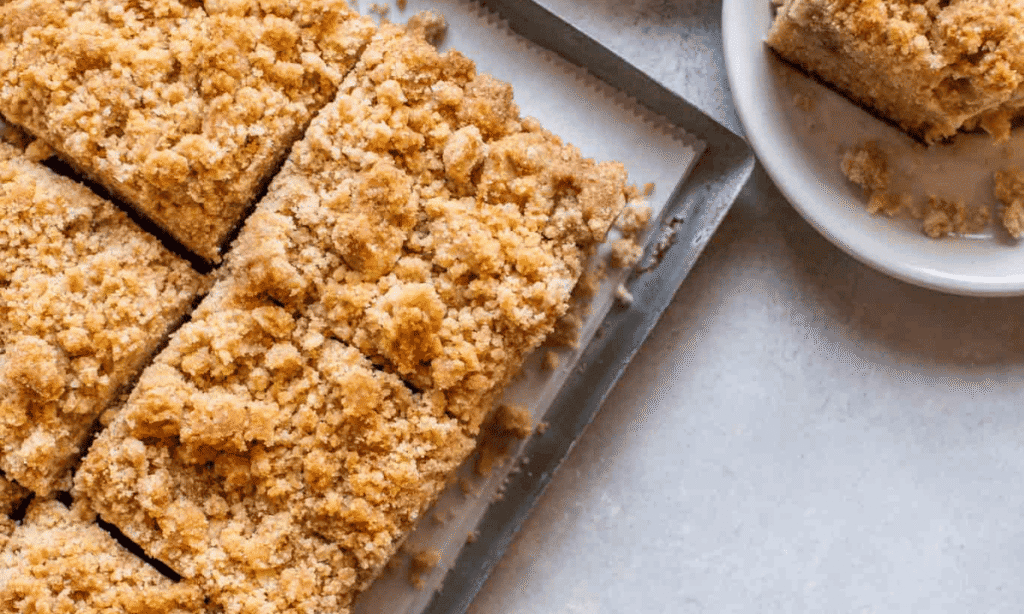 Easy Cinnamon Streusel Coffee Cake on baking sheet.