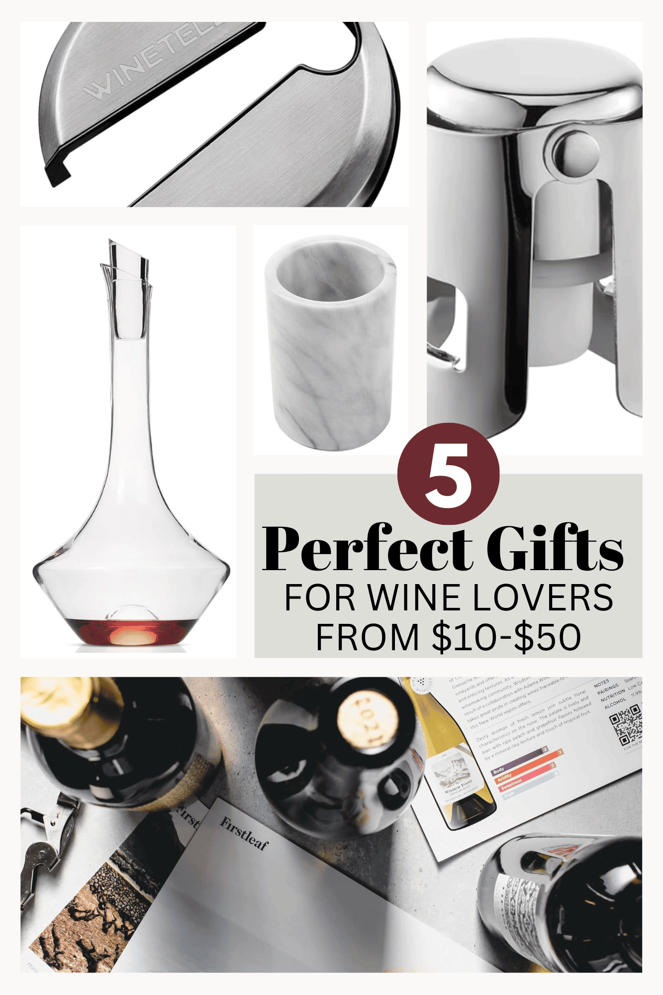 Collage of wine gifts with text overlay.