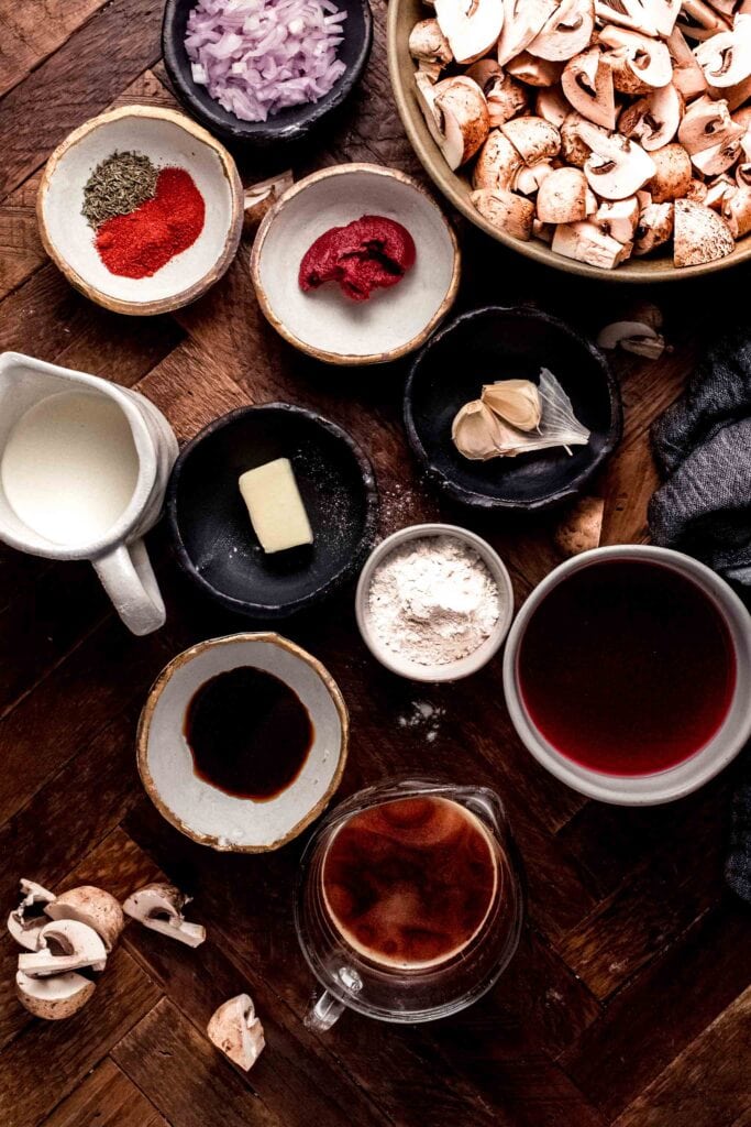 Jaeger sauce ingredients on counter.