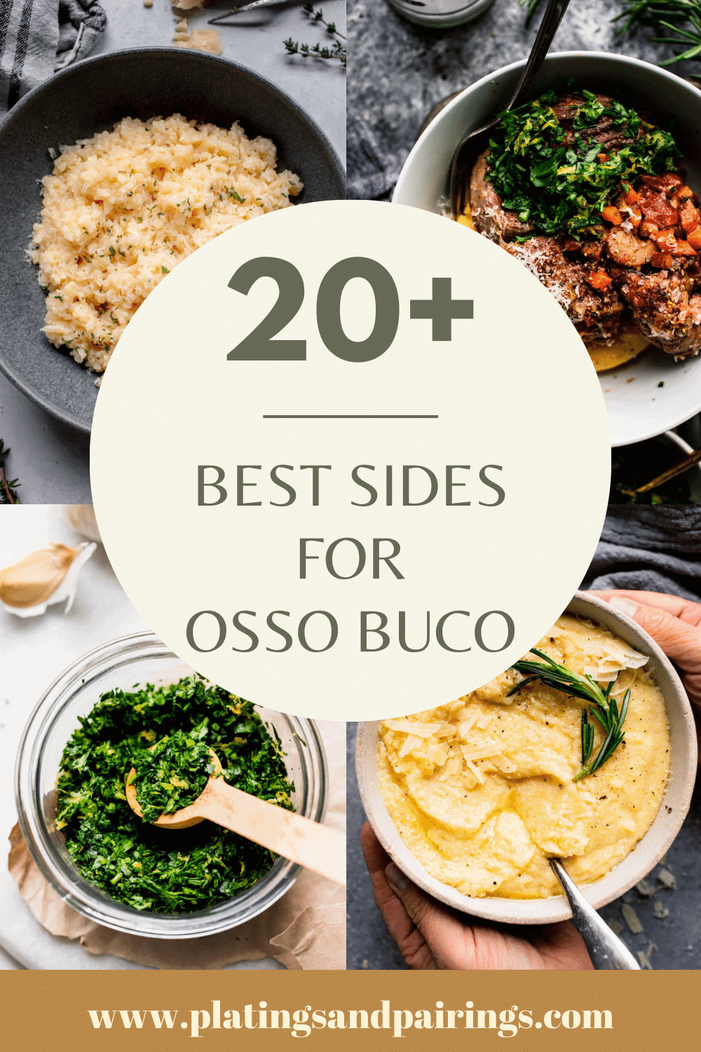 Collage of sides for osso buco with text overlay.