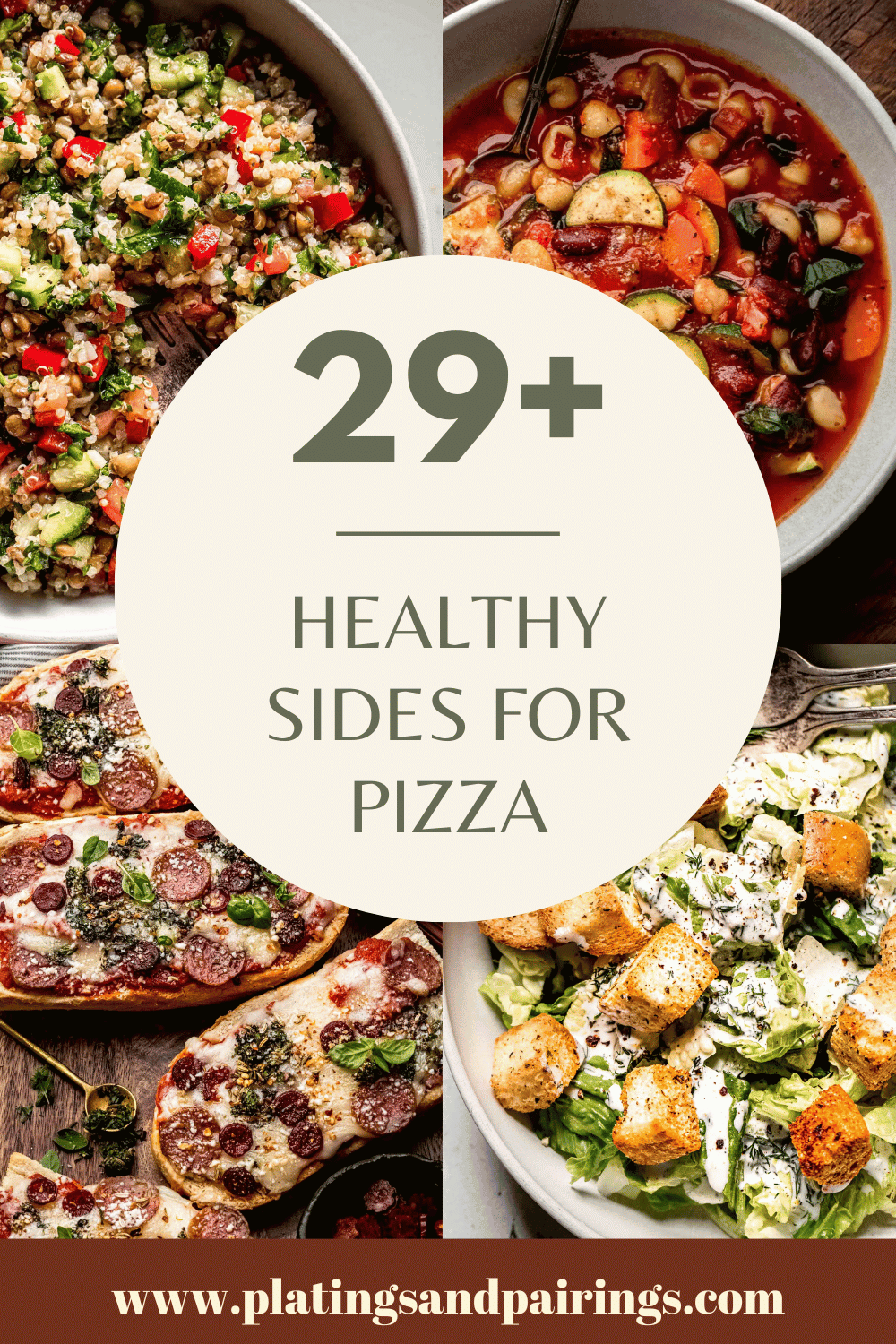 Collage of healthy sides for pizza with text overlay.