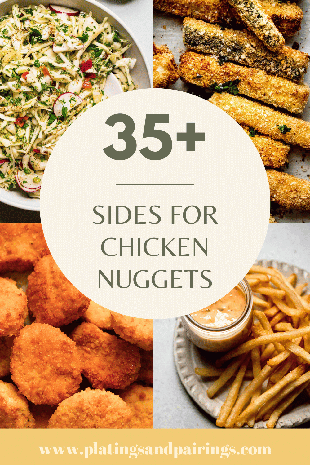Collage of sides for chicken nuggets with text overlay.