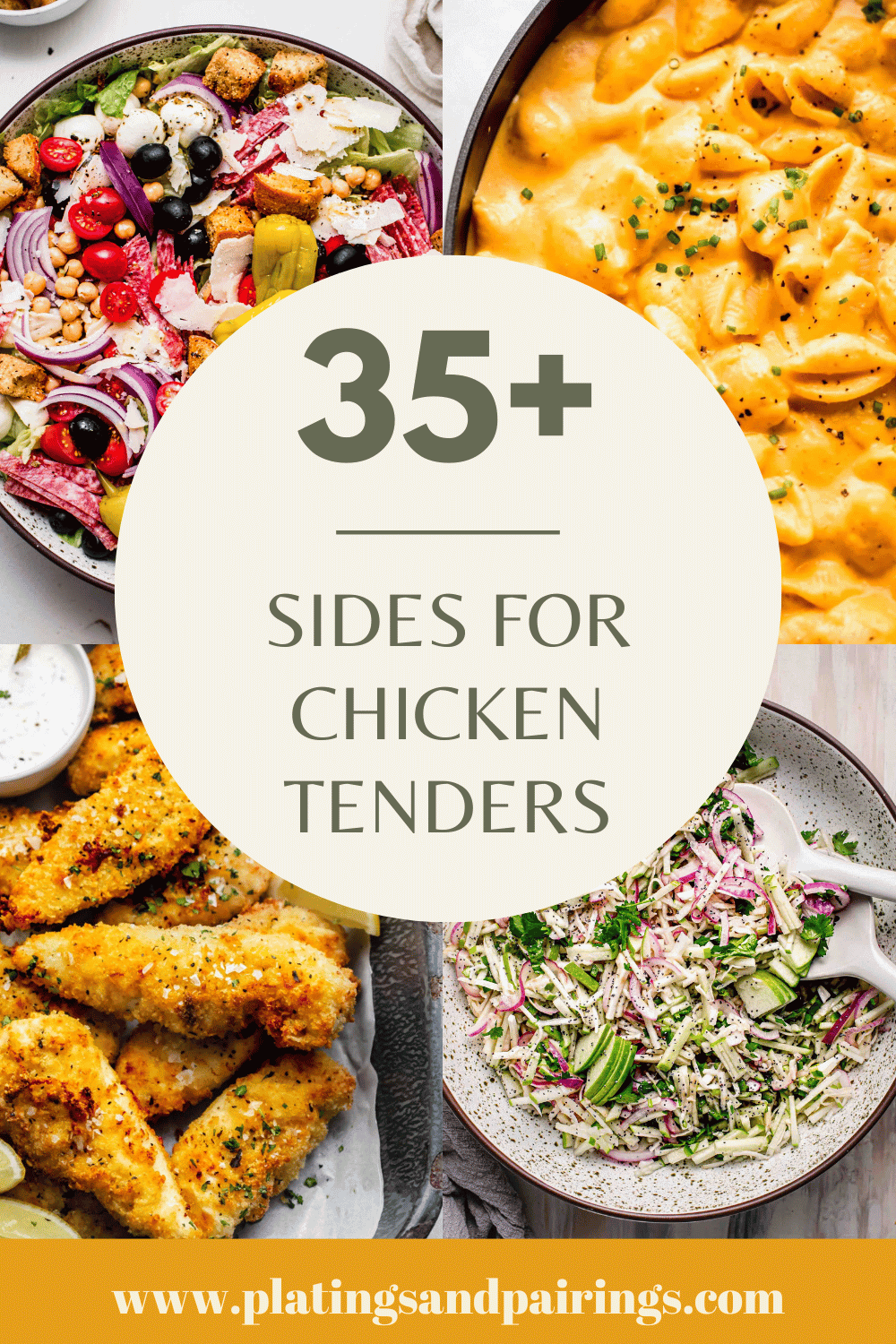 Collage of sides for chicken tenders with text overlay.