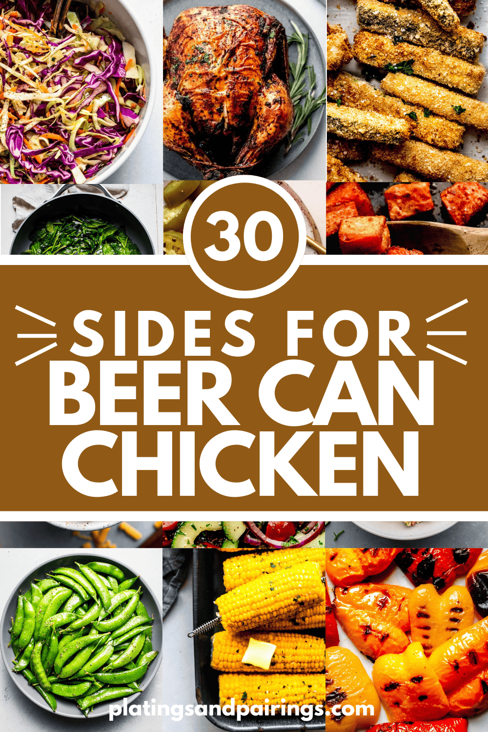 Collage of sides for beer can chicken with text overlay.