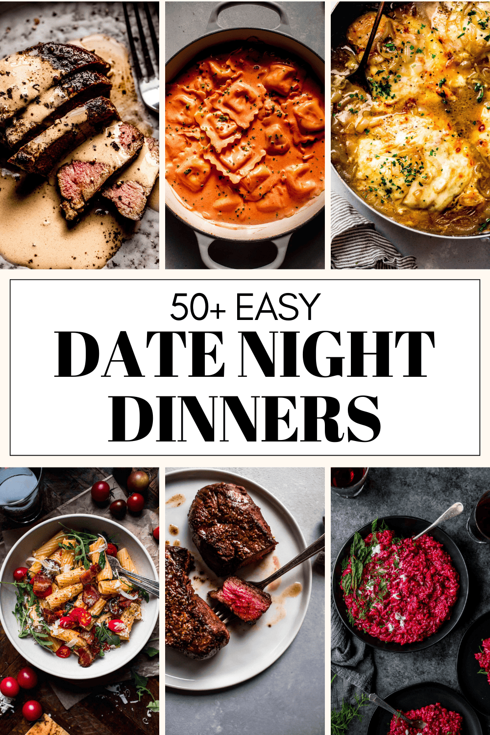 Collage of date night dinner ideas with text overlay.