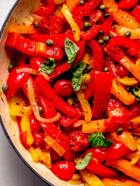 Sauteed peppers in large skillet.