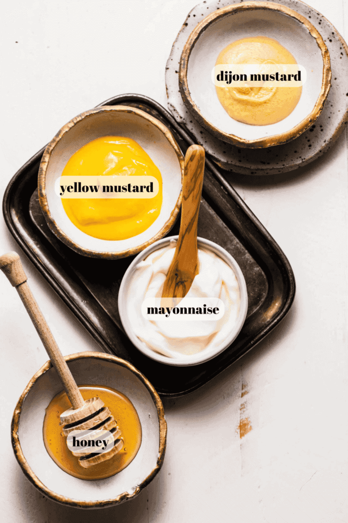 HONEY MUSTARD DIPING SAUCE INGREDIENTS LABELED ON COUNTER