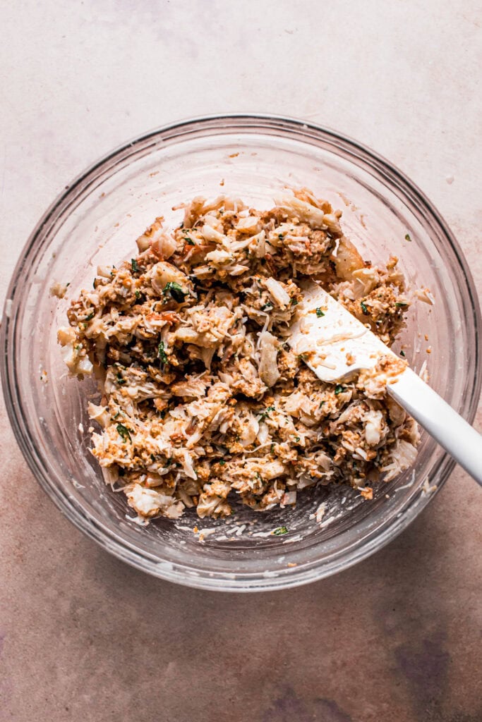 Filling for crab stuffed shrimp in bowl.