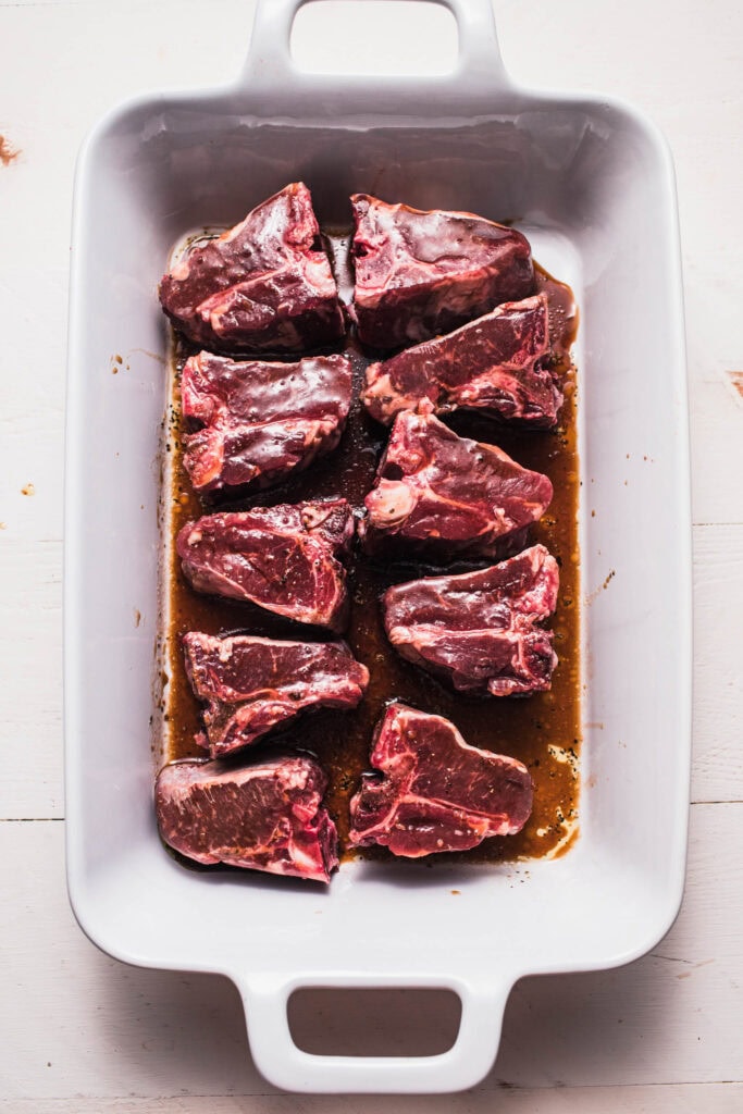 Lamb chops marinating.