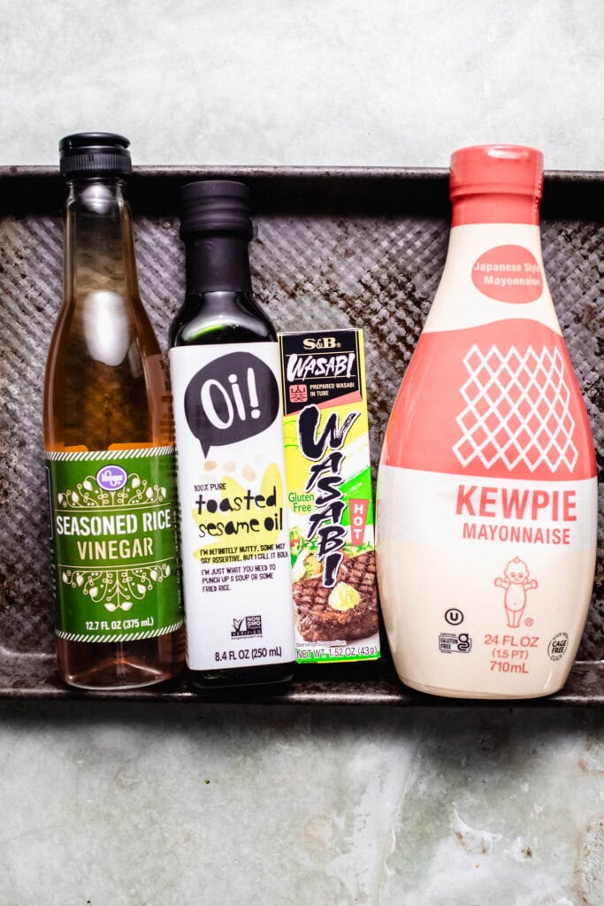 Ingredients for wasabi mayo on tray.