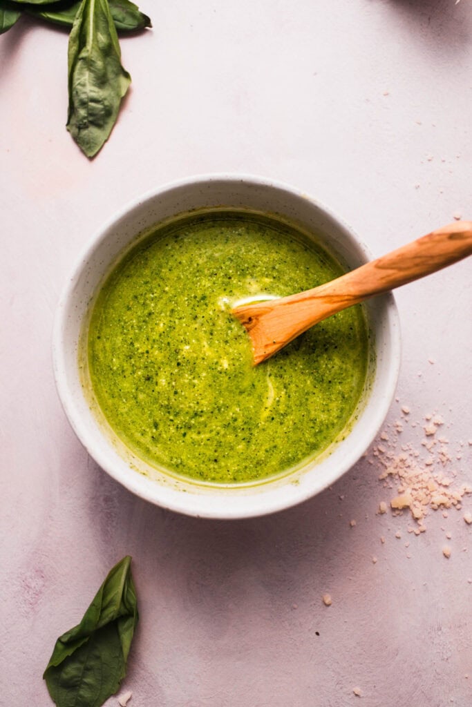 Pesto butter mixture in bowl.