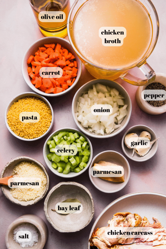 Ingredients for penicillin soup labeled on counter.