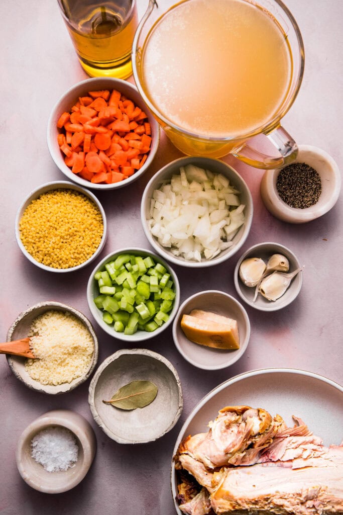 Ingredients for penicillin soup on counter.