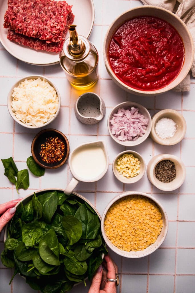 Ingredients for pastina alla vodka on counter.