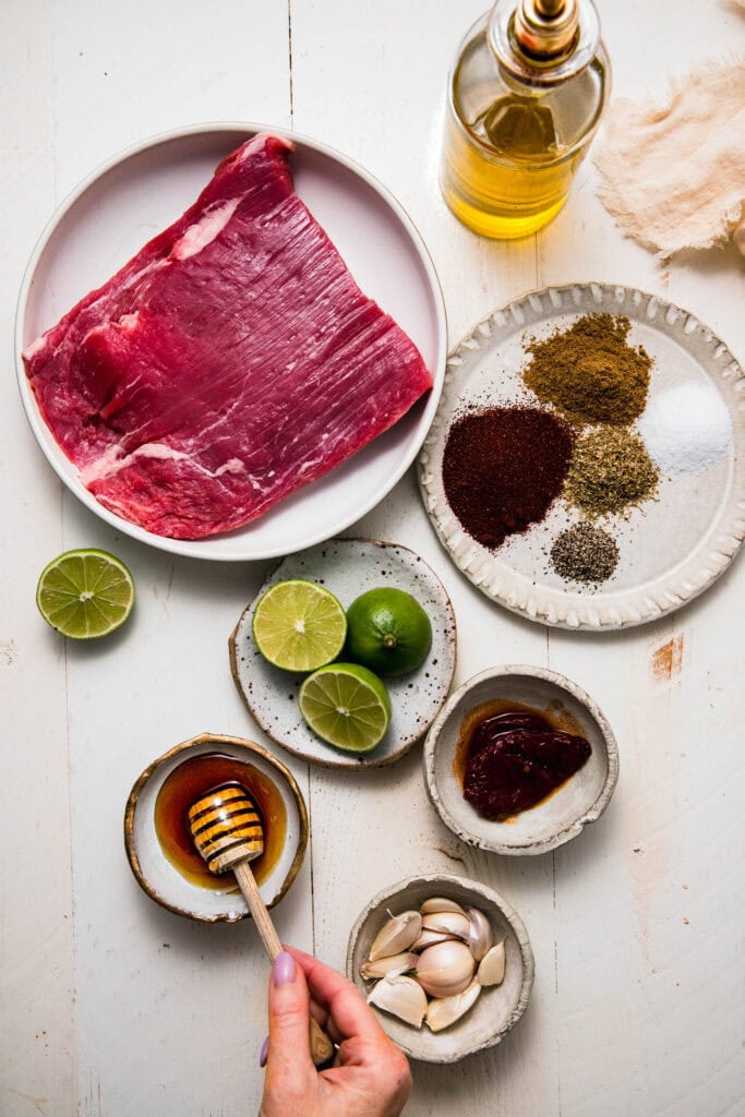 Ingredients for chipotle steak copycat on counter.