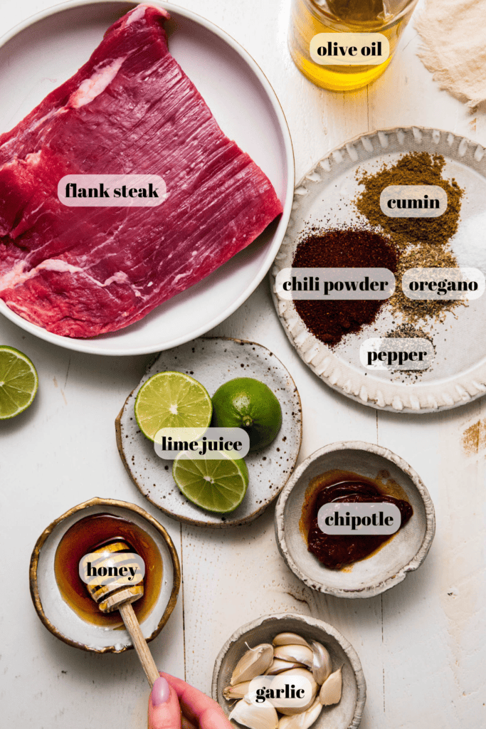 Ingredients for chipotle steak copycat on counter.