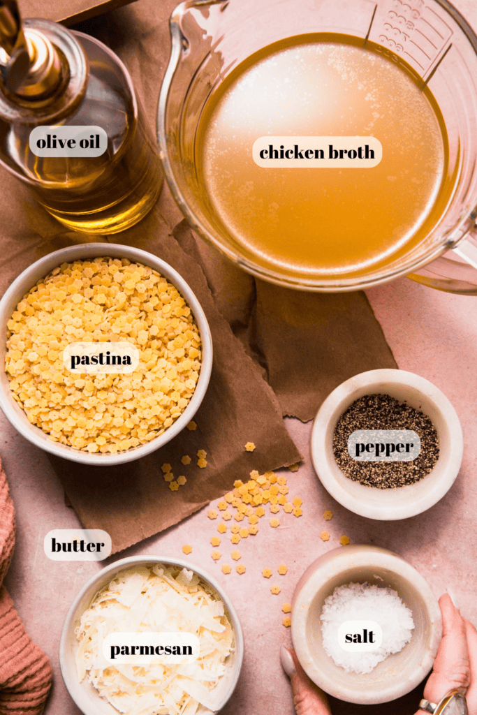 Ingredients for pastina on counter.