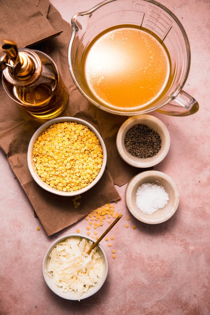 Ingredients for pastina on counter.