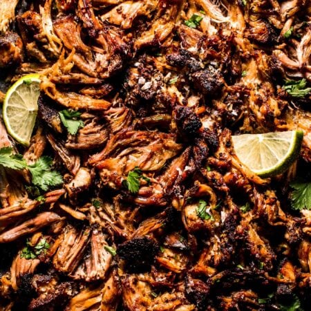 Crispy carnitas on baking sheet.