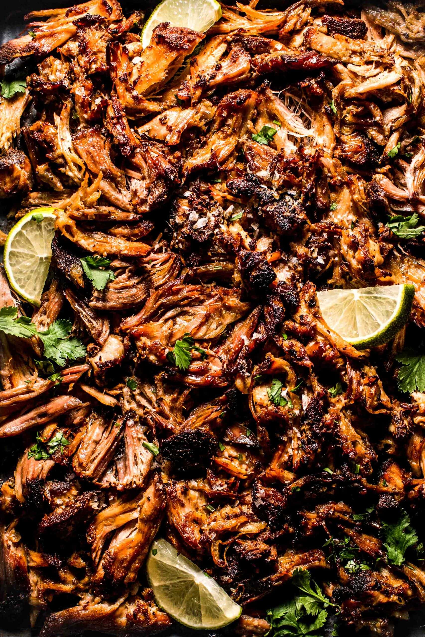 Crispy carnitas on baking sheet.