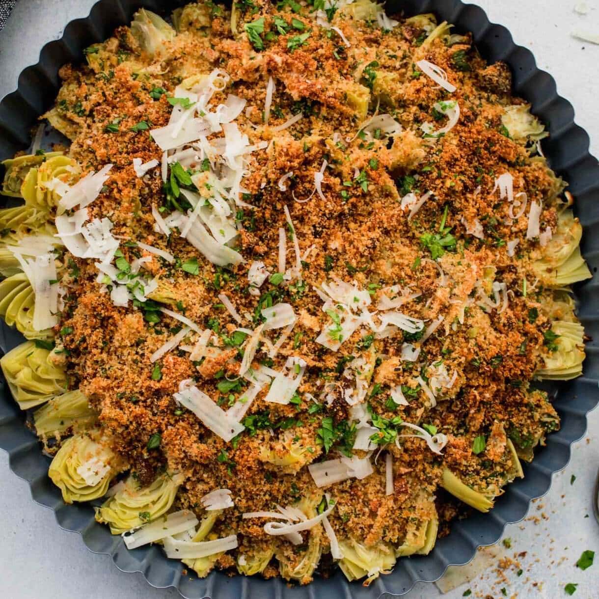 Stuffed Artichoke Hearts with Breadcrumbs & Parmesan