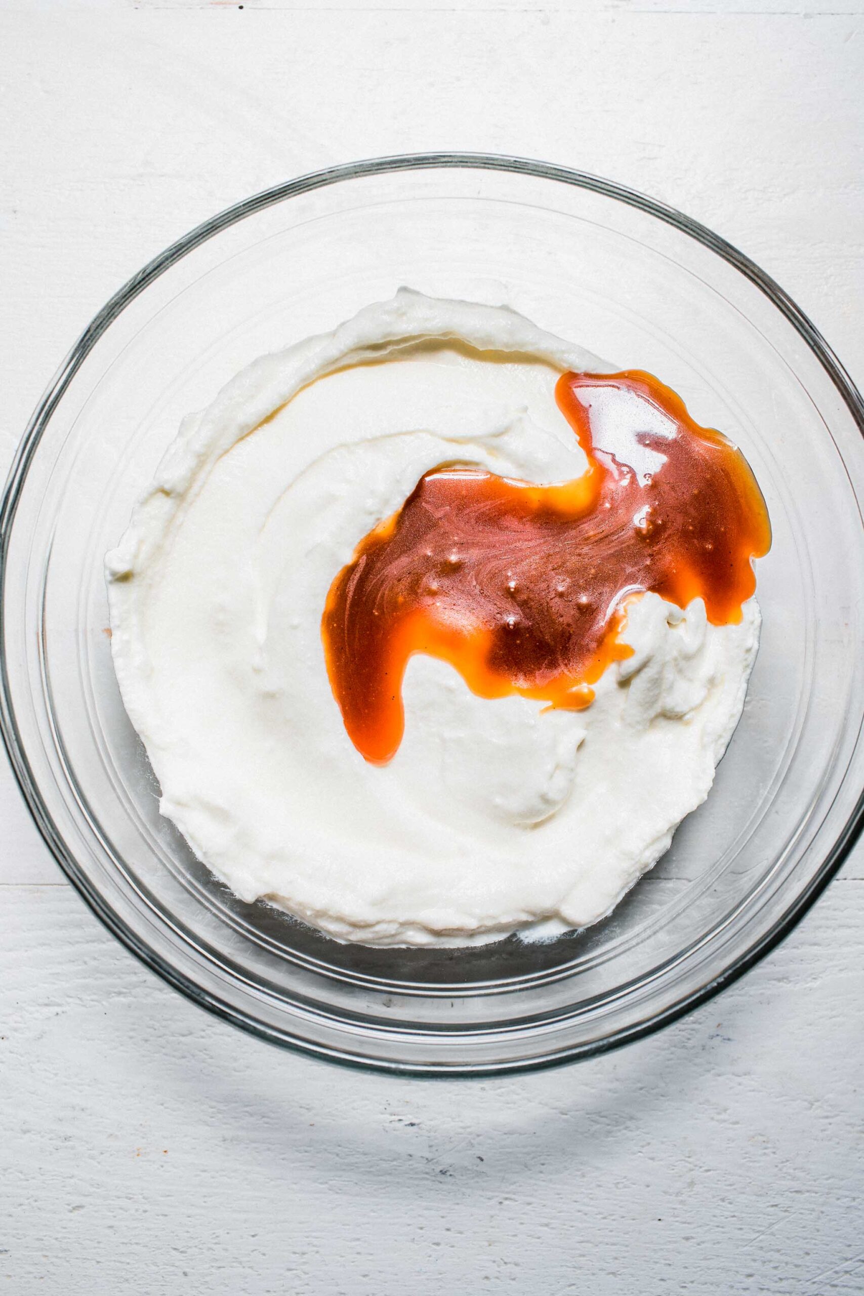 Caramel in bowl with yogurt. 