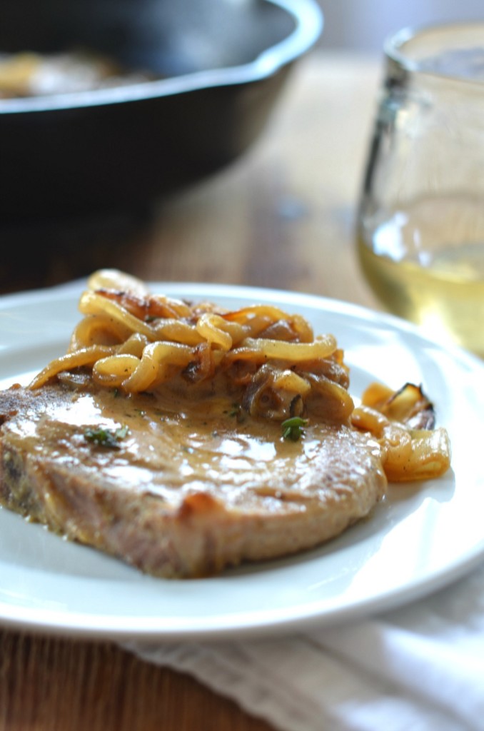 Pork Chops with Dijon-White Wine Sauce - A quick 30 minute dinner By Jessica Wood | platingsandpairings.com